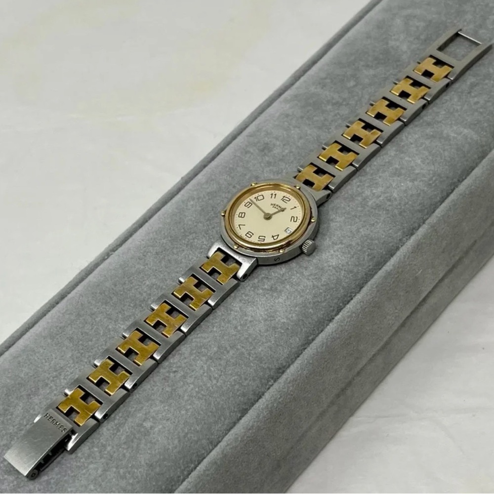Hermès Two-Tone Silver and Gold H-Link Watch Bracelet - Picture 6 of 6